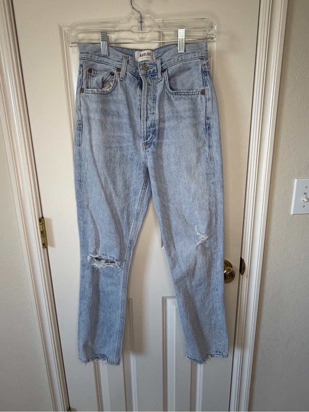 Agolde Light Wash Riley High-rise Distressed Jeans size 24